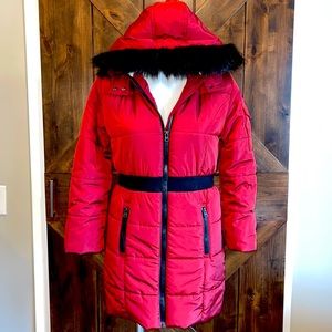 HUDSON Kids' Long Fleece Lined Puffer Coat with Faux Fur Trim